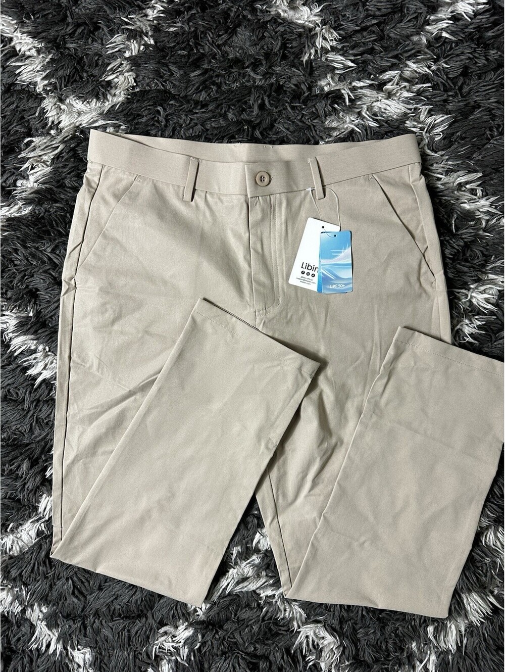 NWT Libin Mens 33x30 Tan Khaki Lightweight Golf Chino Pants Stretch Flat Front